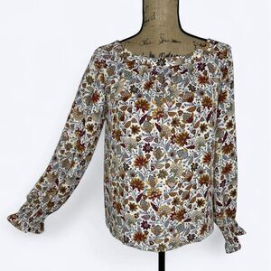 Loft Outlet Floral Blouse‎ Sz S Elastic Cuff Fall Peasant Prairie Cottagecore
